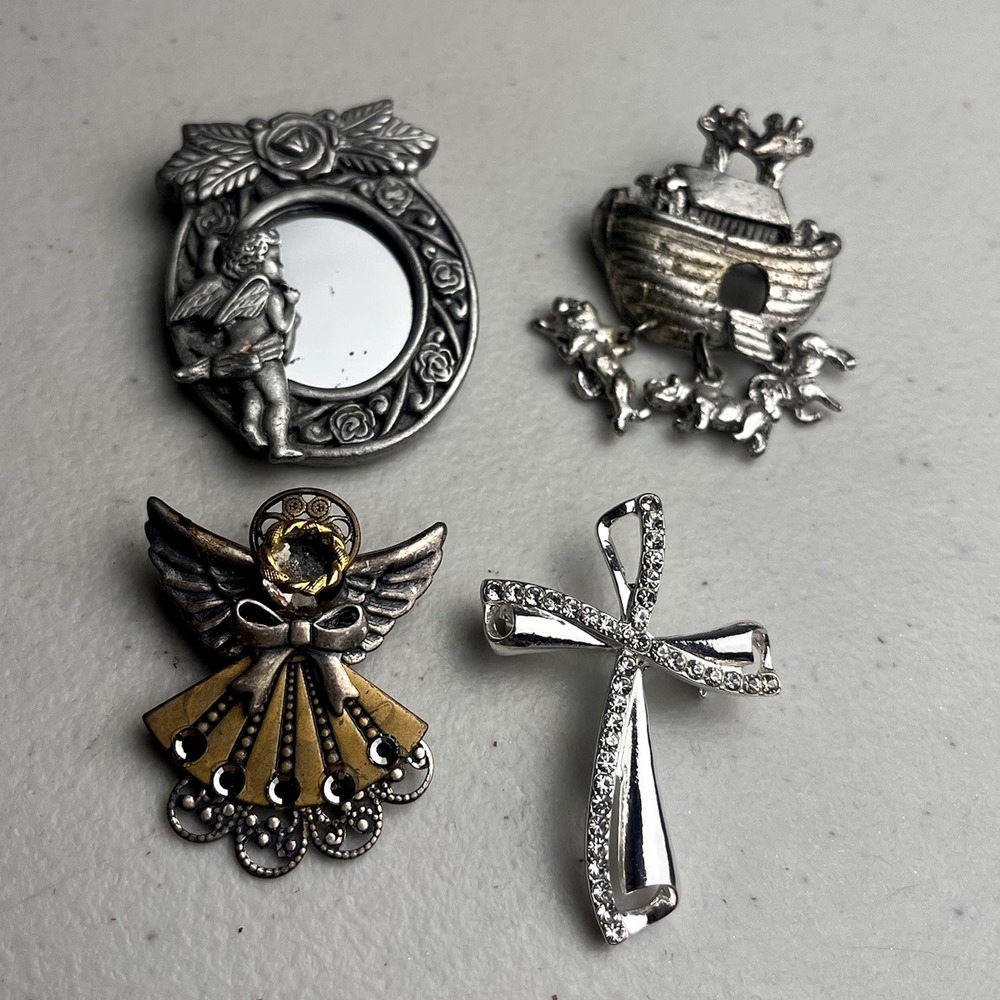 Angel Mirror Cross Noah's Ark Brooch Pin Lot Religious Christian Jewelry Vintage
